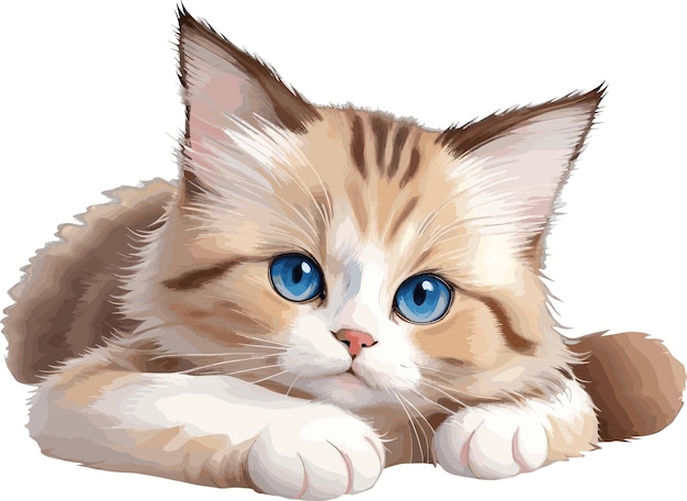 Cute Ragdoll cat watercolor art Cute cat vector