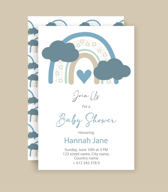 Cute rainbow baby shower invitation template