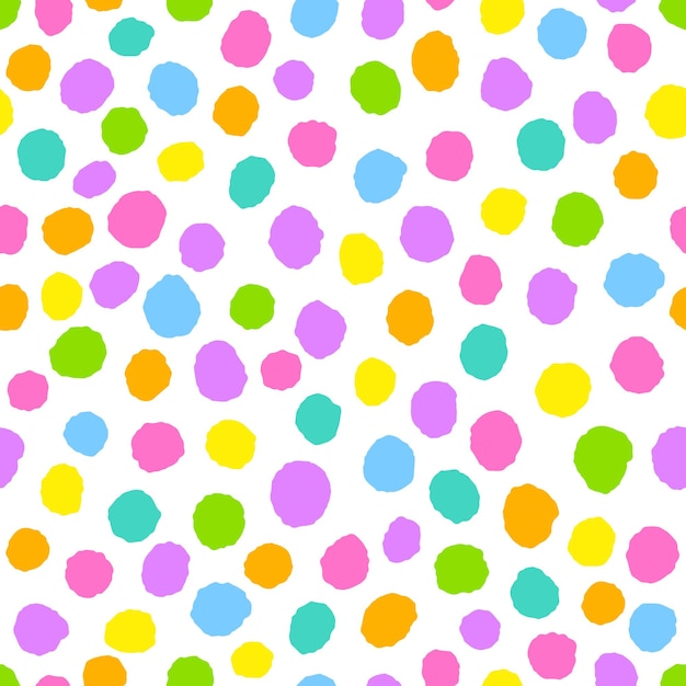 Cute Rainbow Color Doodle Polkadot Circle Round Geometric Shape Element Seamless Pattern Background