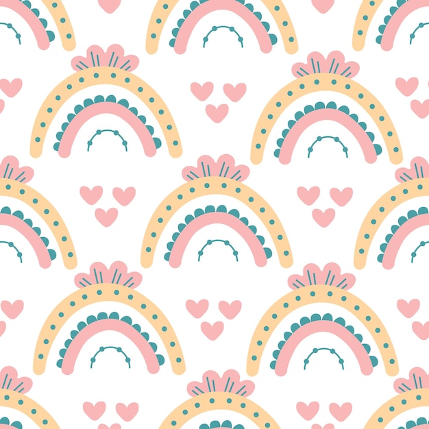 Cute rainbow seamless pattern with hearts