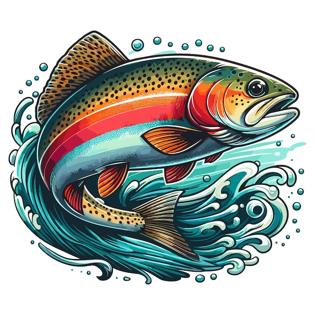 Cute Rainbow Trout Fish Vector Cartoon illustration