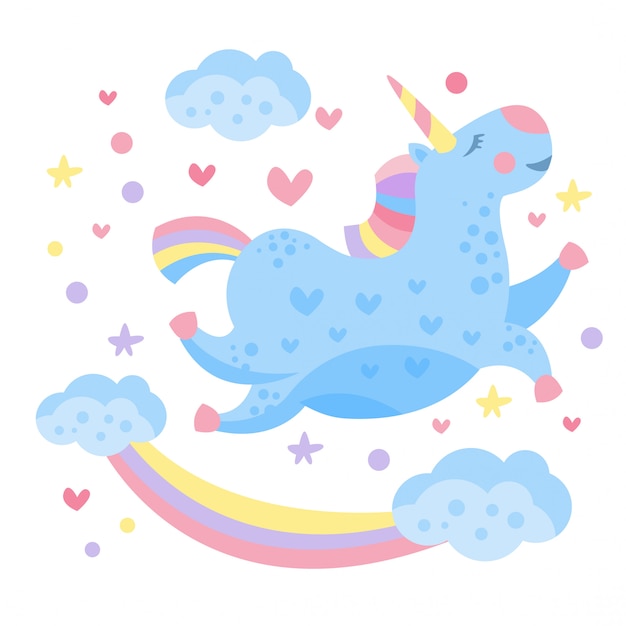 Cute Rainbow Unicorn in the Clouds. .