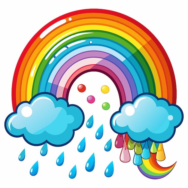 Vector cute rainbow with clouds vector illustration