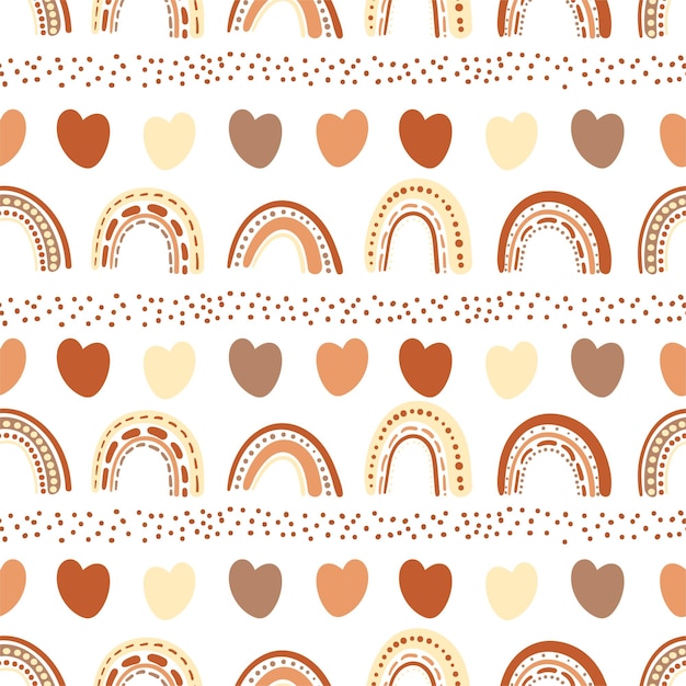 Cute rainbows seamless pattern Vector hearts and rainbows in a childish Scandinavian style