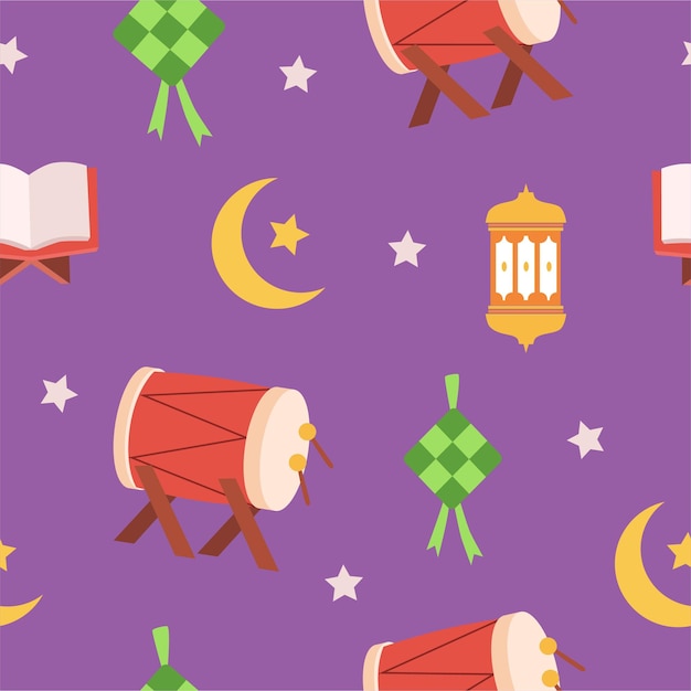 Cute Ramadan cartoon seamless pattern