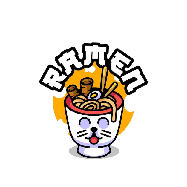 Cute ramen cat mascot logo design