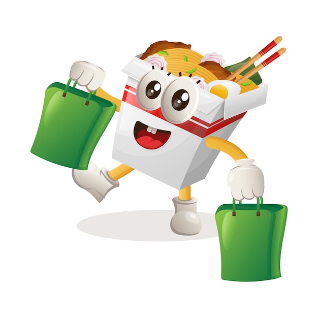 Cute ramen mascot happy shopping