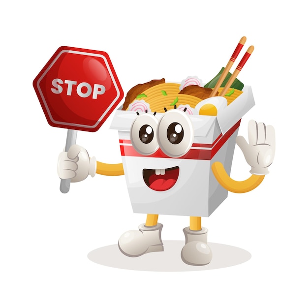 Cute ramen mascot holding stop sign street sign road sign