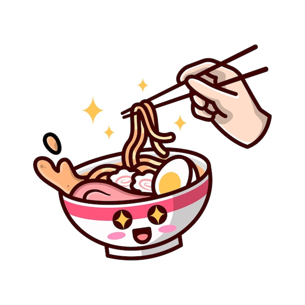 CUTE RAMEN NOODLE SMILING CARTOON ILLUSTRATION.