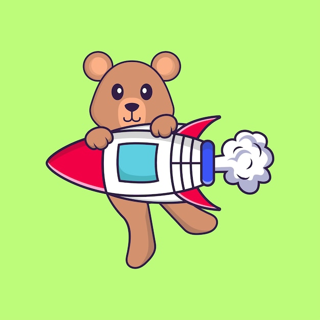 Cute rat flying on rocket. Animal cartoon concept isolated. Flat Cartoon Style