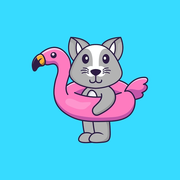 Cute rat With flamingo buoy Animal cartoon concept isolated