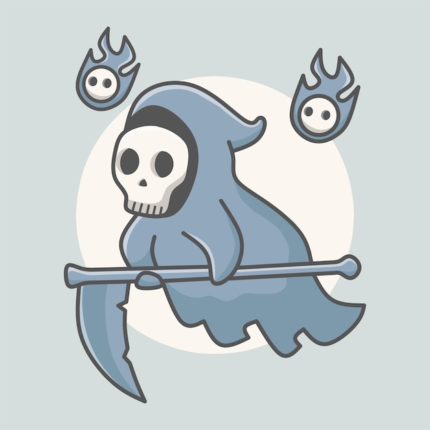 Cute reaper with scythe illustration