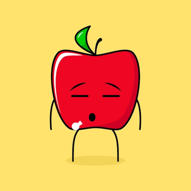 cute red apple character with flat expression. green and red. suitable for emoticon, logo, mascot