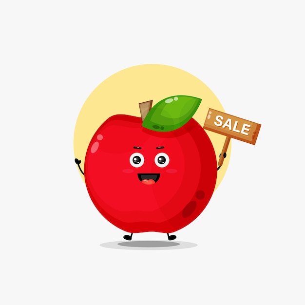 Cute red apple character with sale sign