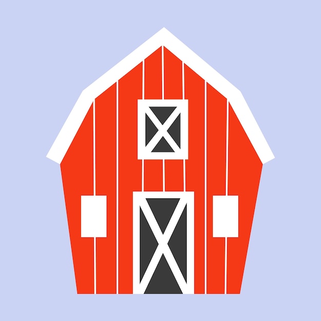 Vector cute red barn hand drawn building vector cartoon doodle illustration for kids