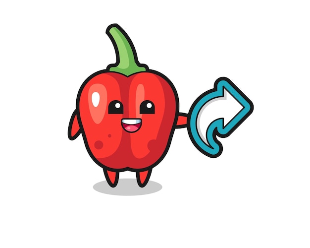 Cute red bell pepper hold social media share symbol , cute style design for t shirt, sticker, logo element