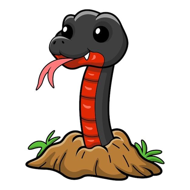 Cute red bellied black snake cartoon out from hole