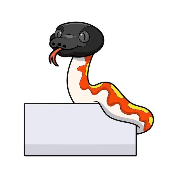 Cute red blood python cartoon with blank sign