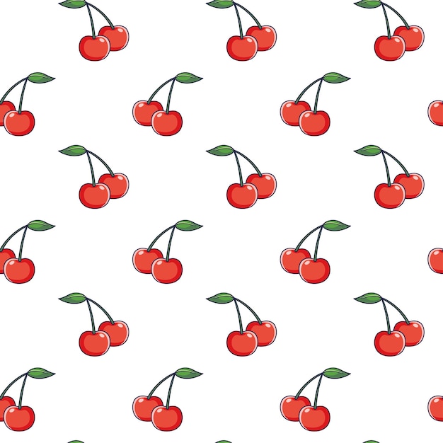 Cute red Cherry seamless pattern in doodle style Vector hand drawn cartoon Cherry illustration