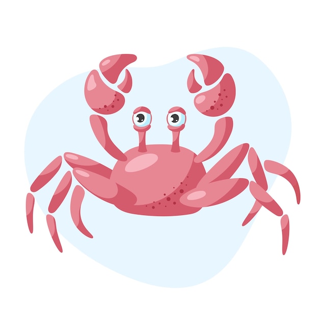 Cute red crab on a blue background Flat cartoon vector illustration