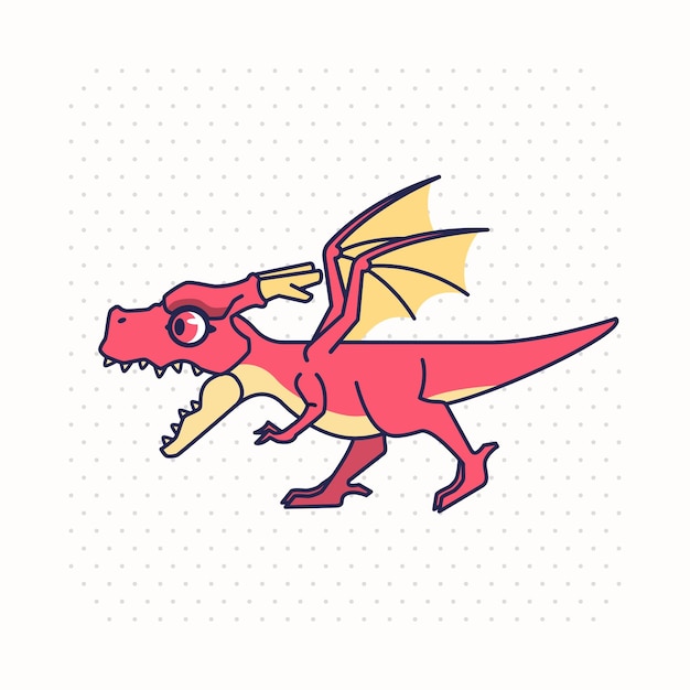 Cute red dragon running pose mascot cartoon logo illustration