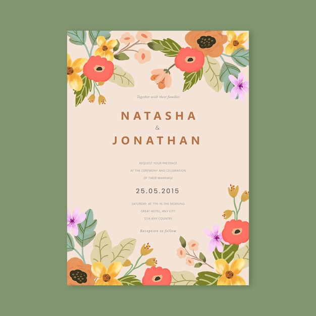 Cute red and orange floral bouquet wedding invitation