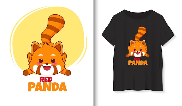 cute red panda cartoon character with tshirt mockup