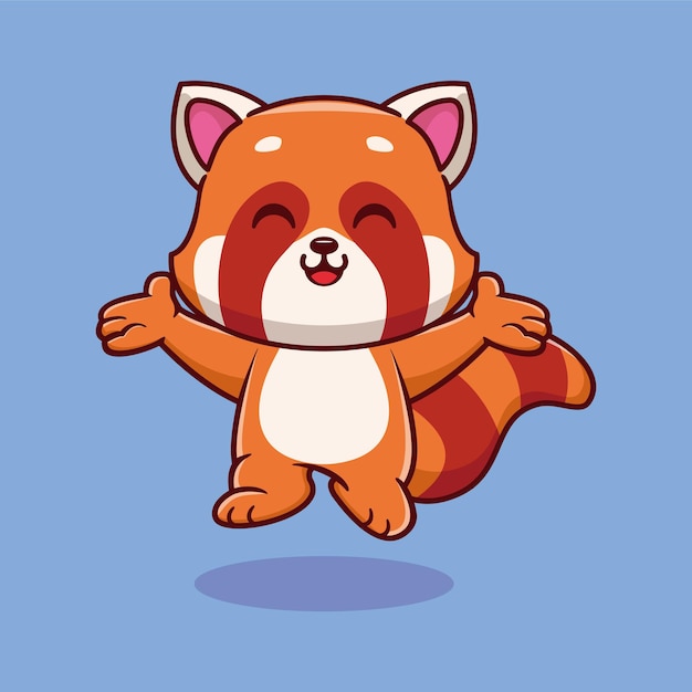 Cute red panda happy jump cartoon vector icon illustration animal nature icon concept isolated