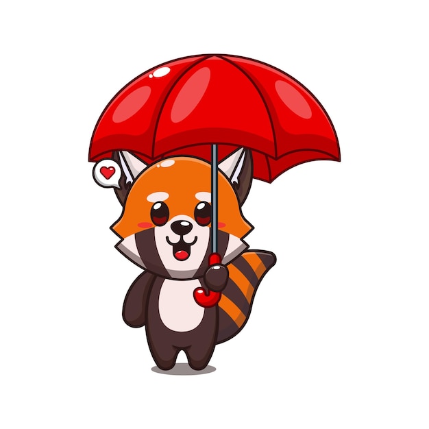 cute red panda holding umbrella cartoon vector illustration