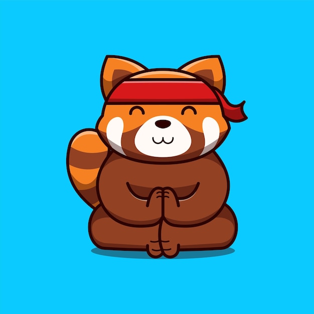 Cute Red Panda Meditation Cartoon Illustration