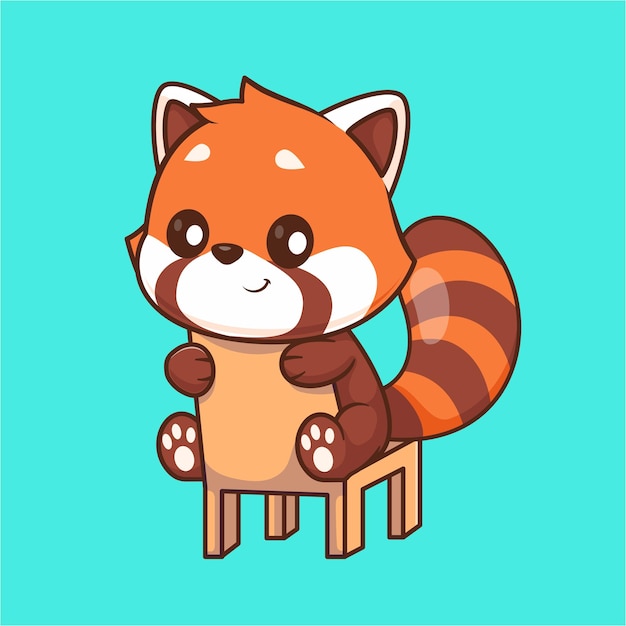 Cute Red Panda Sitting on Chair Cartoon Vector Icon Illustration Animal Nature Icon Isolated Flat