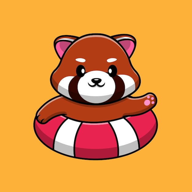 Cute Red Panda Swimming Cartoon Vector Icon Illustration