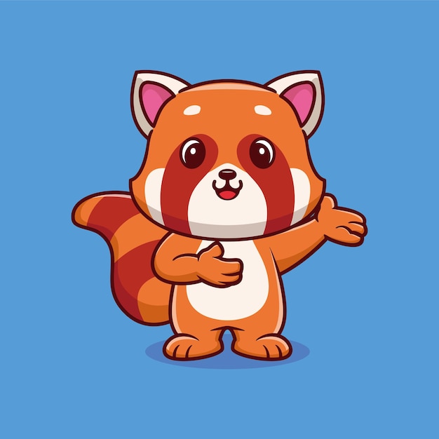 Cute red panda in welcoming gesture cartoon vector icon illustration animal nature icon concept