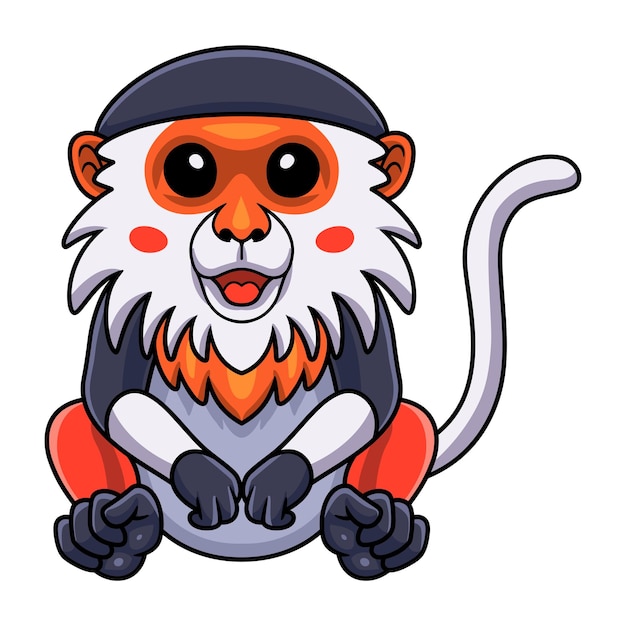 Cute red shanked douc monkey cartoon sitting