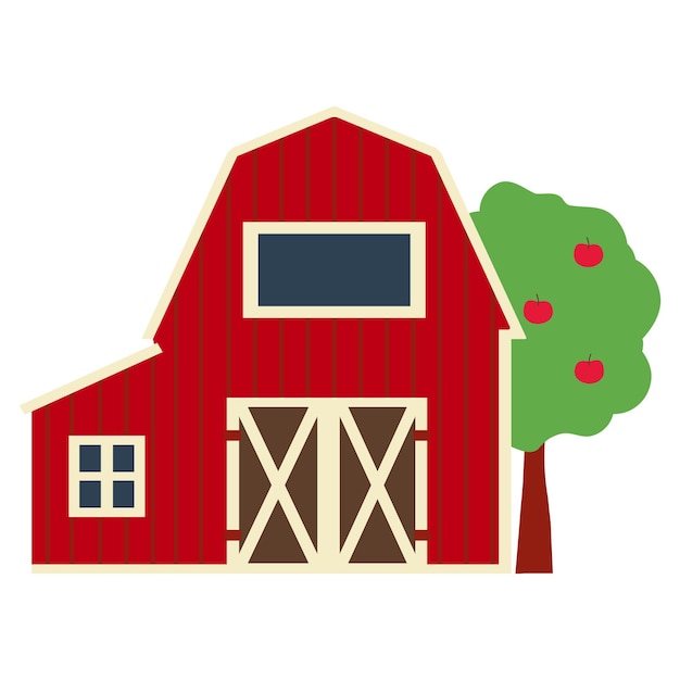 Cute red vector barn with hay