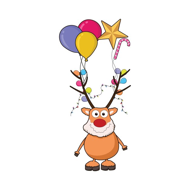 Vector cute reindeer animal vector, cute fox holding balloons and jingle bell vector isolated on white.