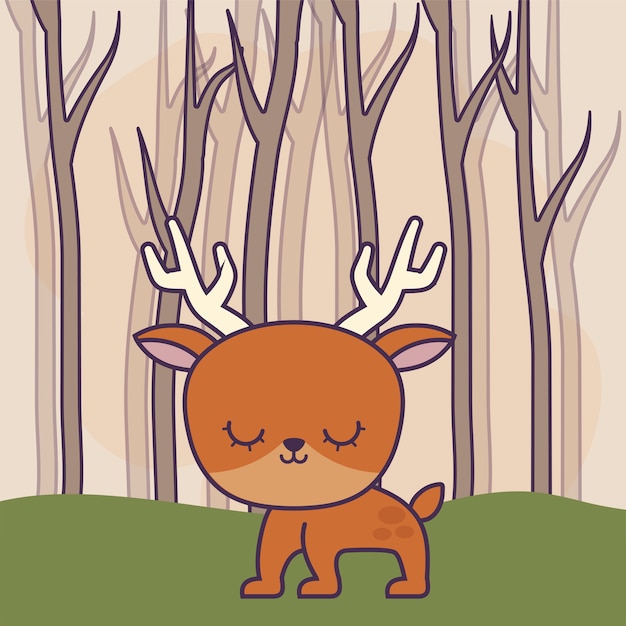 Cute reindeer animal with forest