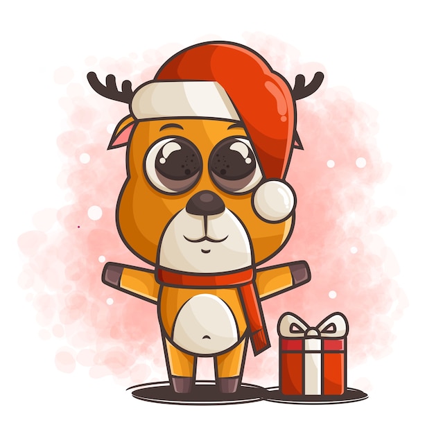 Cute reindeer character celebrating Christmas illustration