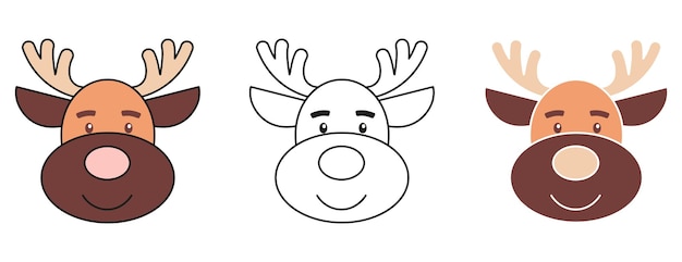 Vector cute reindeer head christmas cartoon vector kids illustration isolated on white background