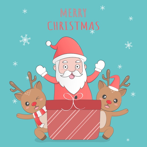 Cute reindeer and santa claus merry christmas