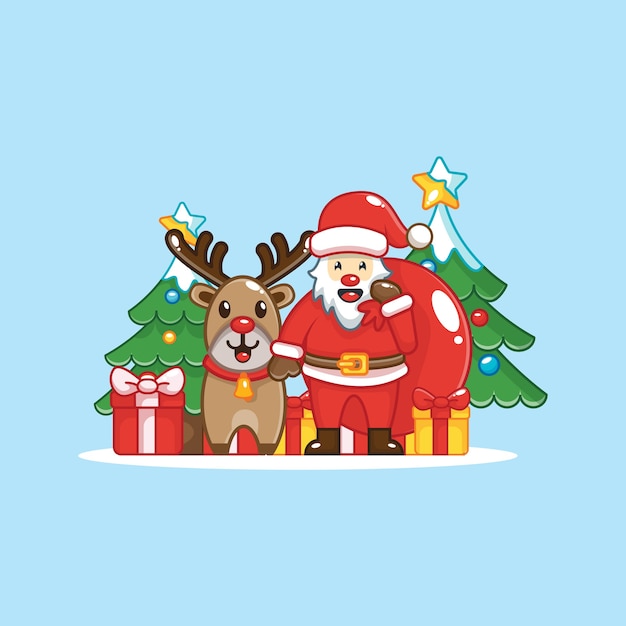 cute reindeer and santa claus