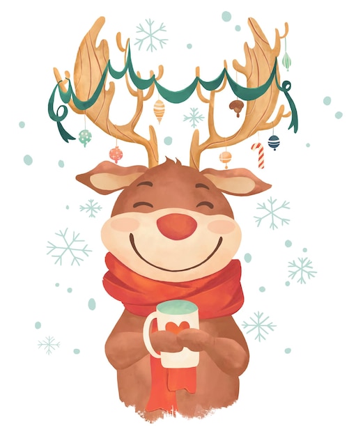 Cute reindeer watercolor illustration