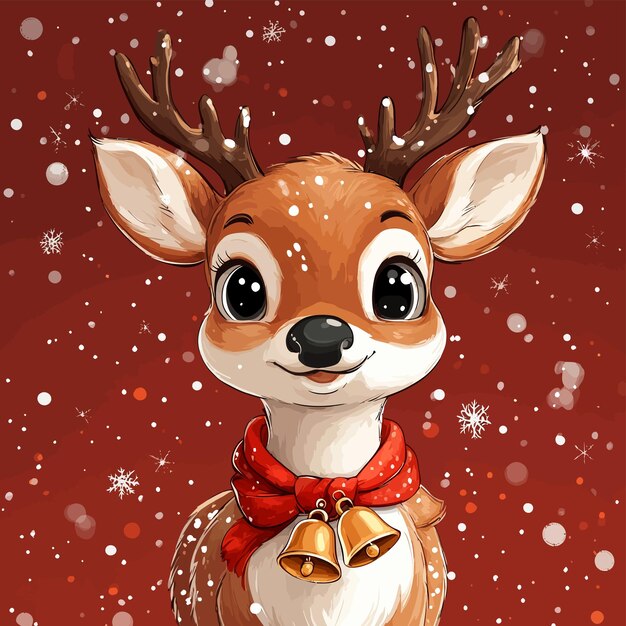 Vector cute reindeer with jingle bells cartoon vector