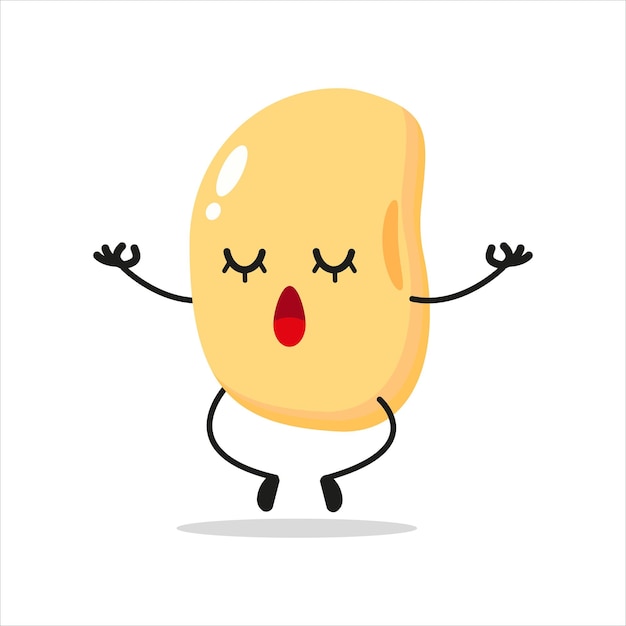 Cute relax soybean character Funny yoga soybean vegetable cartoon vector emoticon in flat style