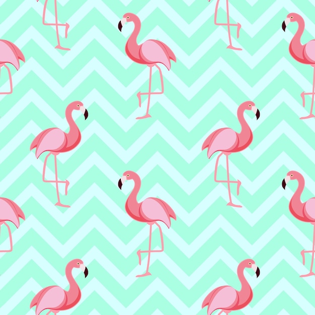 Cute Retro Seamless Flamingo Pattern Background Vector Illustration EPS10