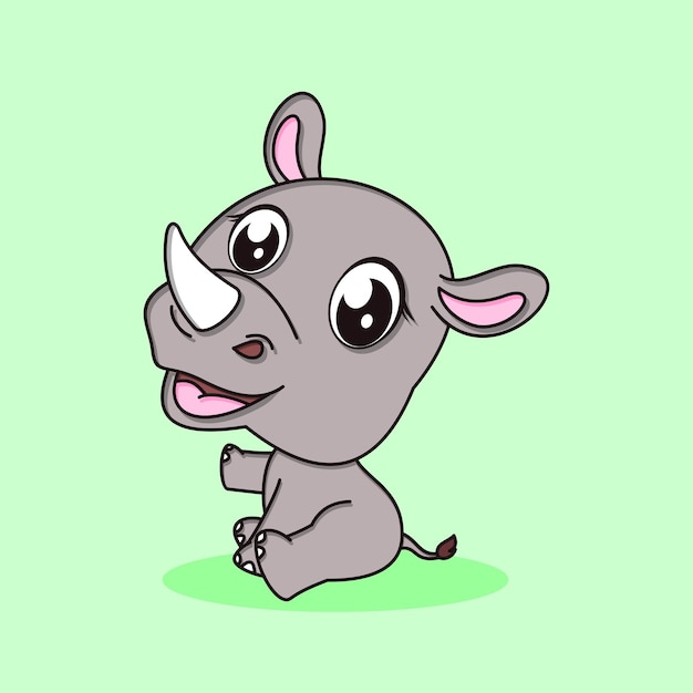 Cute rhino cartoon vector flat cartoon style animal nature icon concept isolated