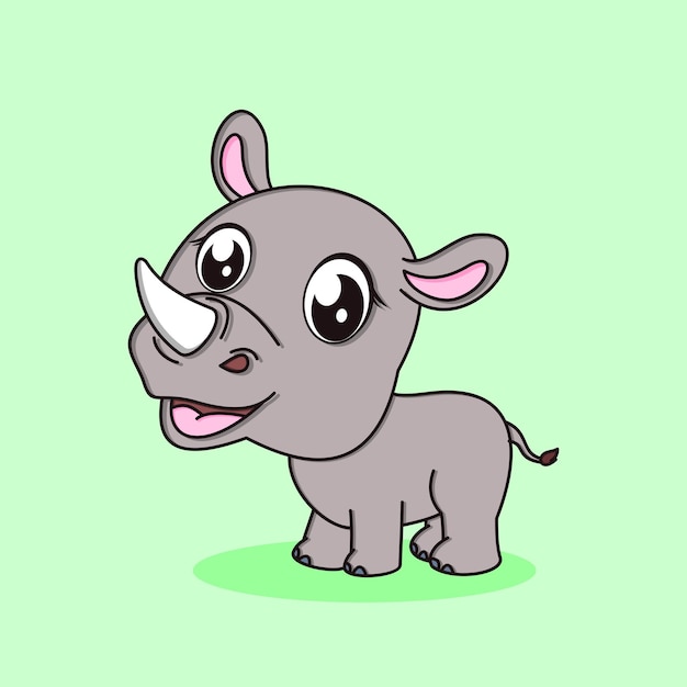 Cute rhino cartoon vector flat cartoon style animal nature icon concept isolated