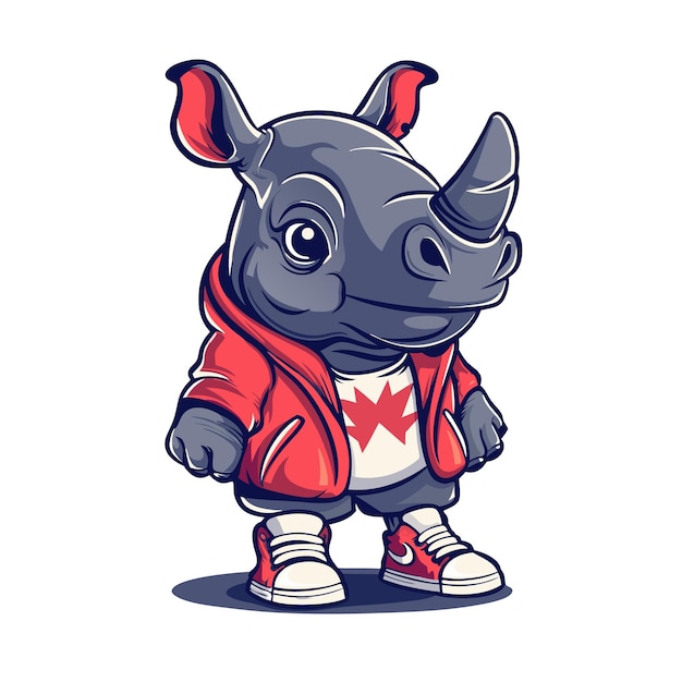 Cute Rhino Comic Cartoon Mascot Character