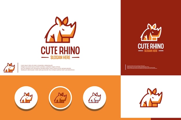 cute rhino logo cartoon style logo design template