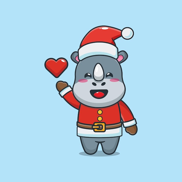 Cute rhino wearing santa costume in christmas day Cute christmas cartoon illustration